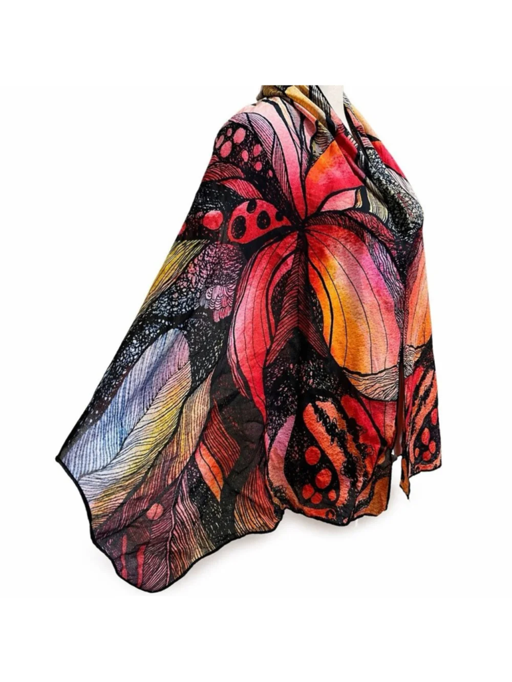 Cocoon House Wearable Art Vibrant Floral Print 100% Silk Scarf